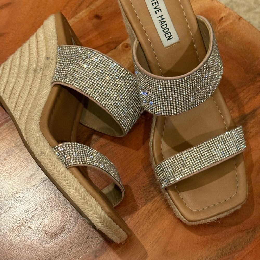 Steve Madden Silver Rhinestone Sandals Square-Toe - Picture 4 of 6